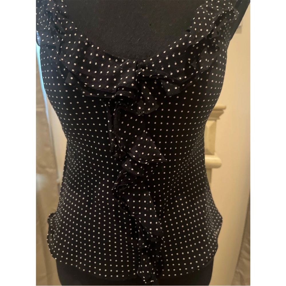 VTG Ralph Lauren Silk Black and White Polka Dot Ruffle Sleeveless Blouse - Picture 5 of 10